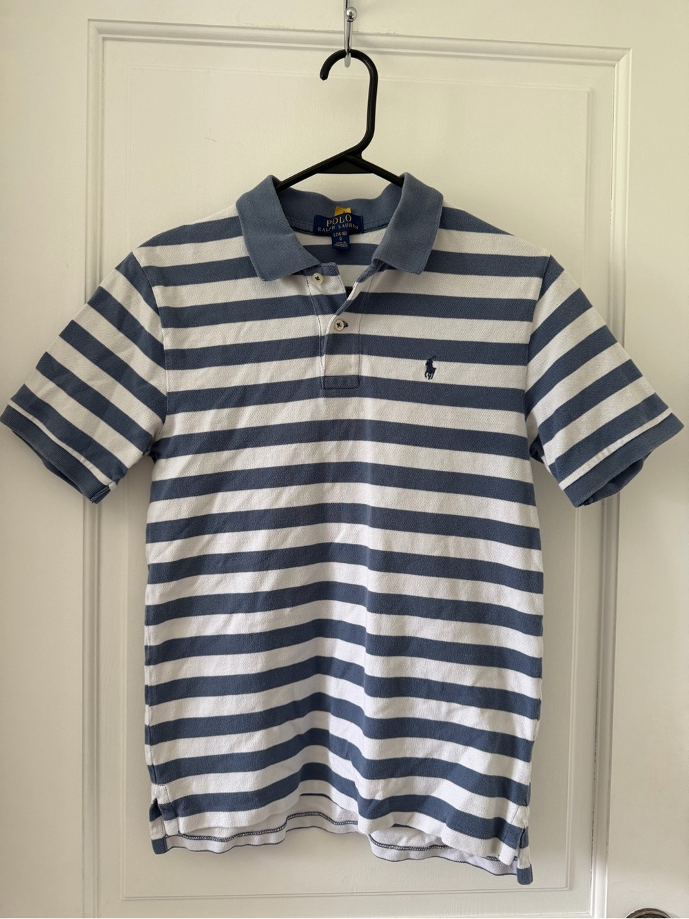 Boys Polo Ralph Lauren Polo Shirt. Blue and white striped.